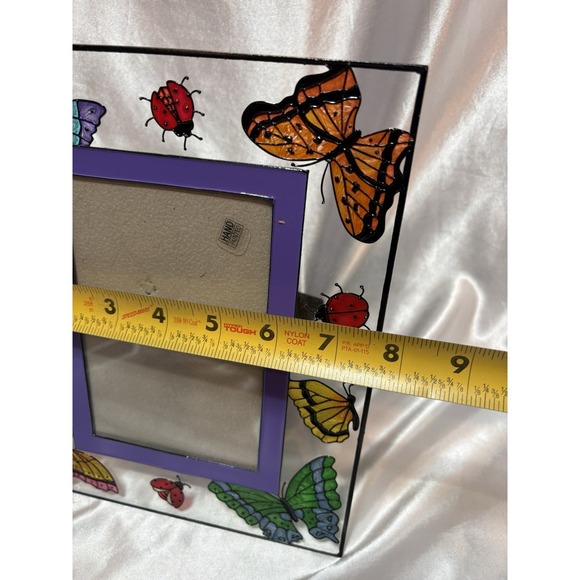 Hand painted glass butterfly lady bug frame easel back fits 4 x 6" picture - Picture 5 of 9
